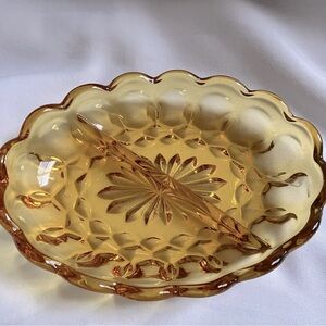 Vintage Amber Divided Glass Dish